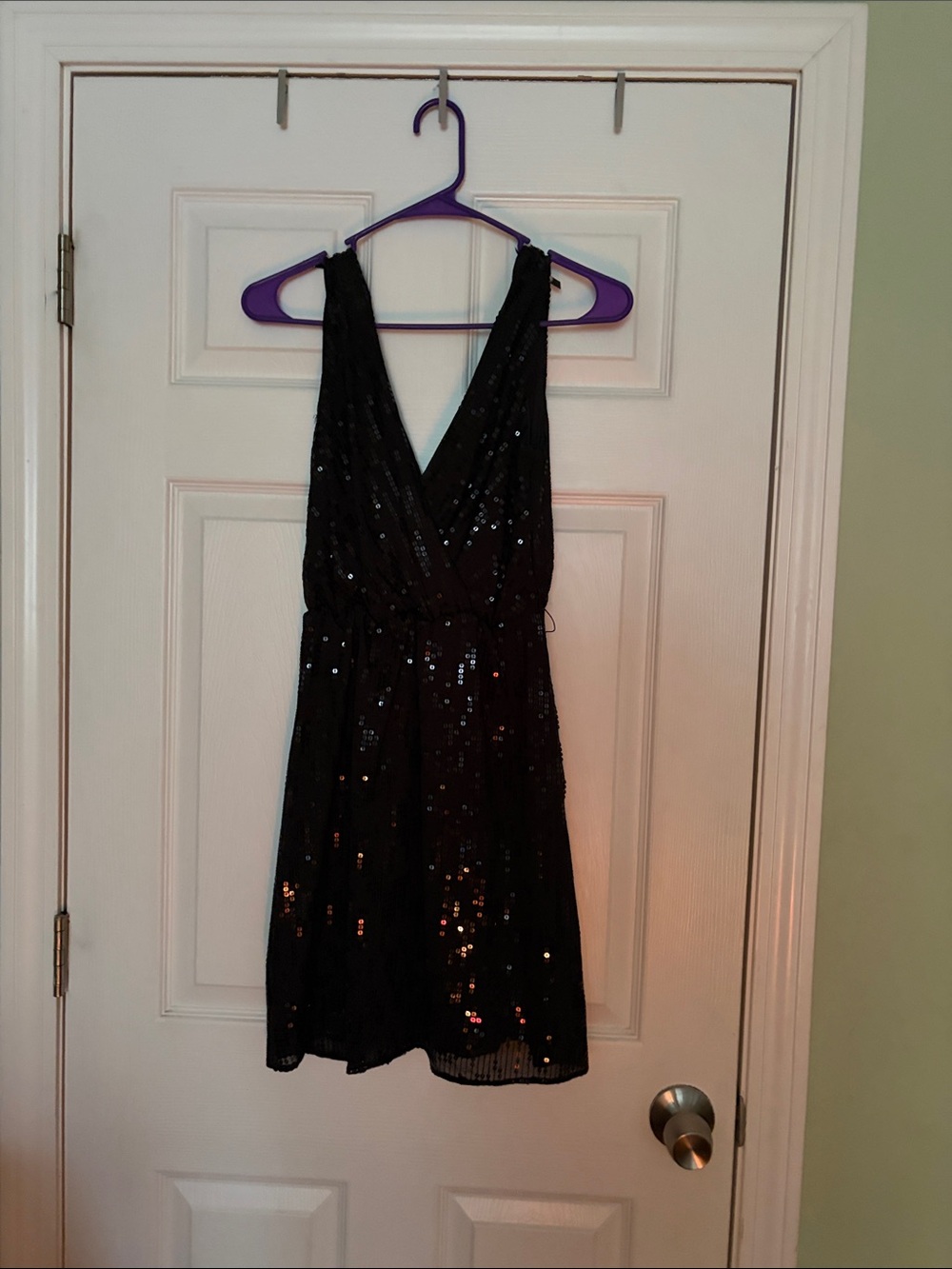 Express Black Sequin V-Neck Party Mini Dress
